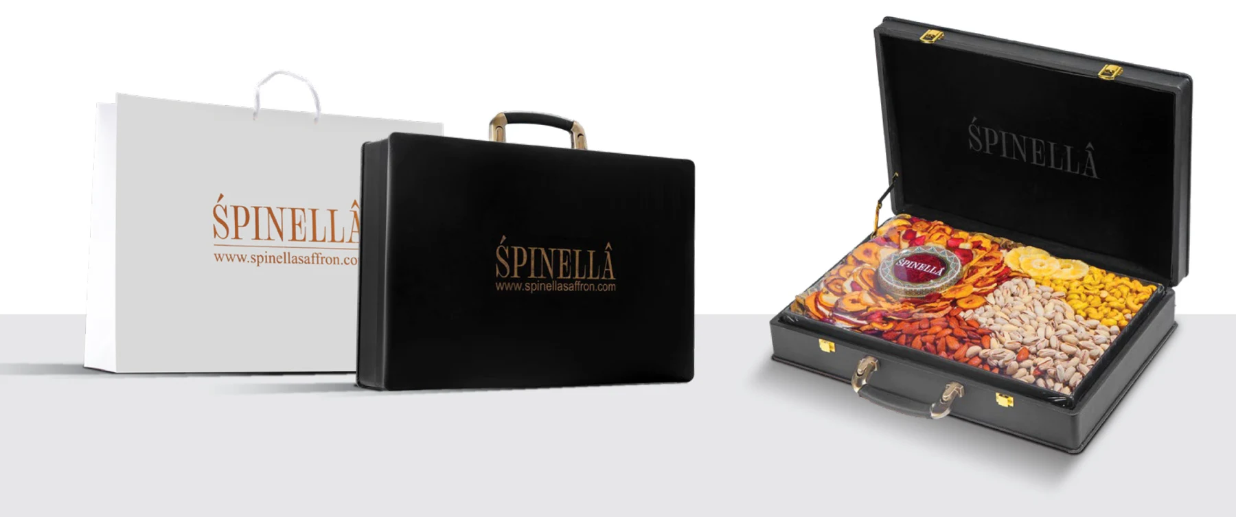The Spinella signature gift case with saffron, nuts and dried fruits